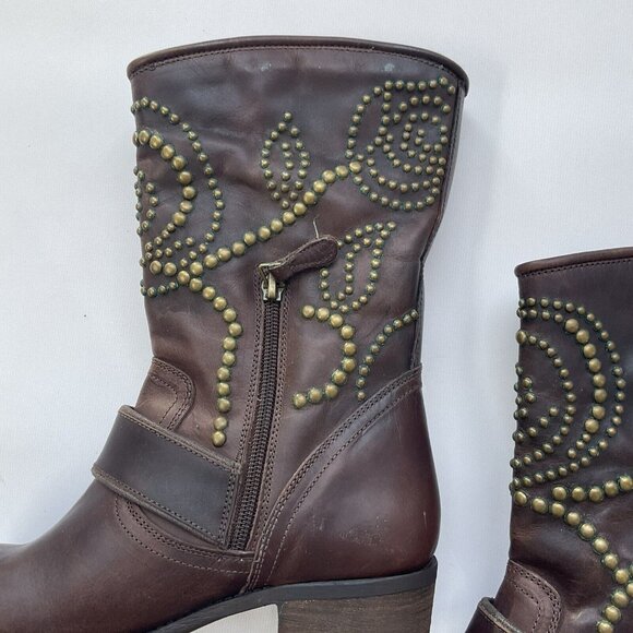 Guess Women’s Esperanza Western Studded Leather Boots In Brown Size 5.5 - Picture 3 of 16